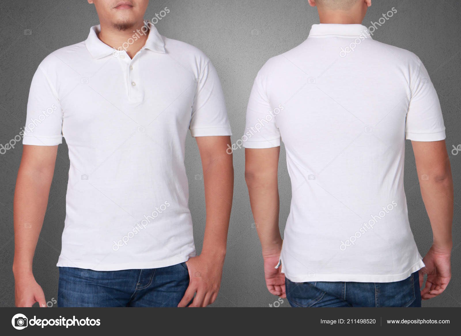 White Polo Shirt Mock Front Back View Male Model Wear Stock Photo by ...