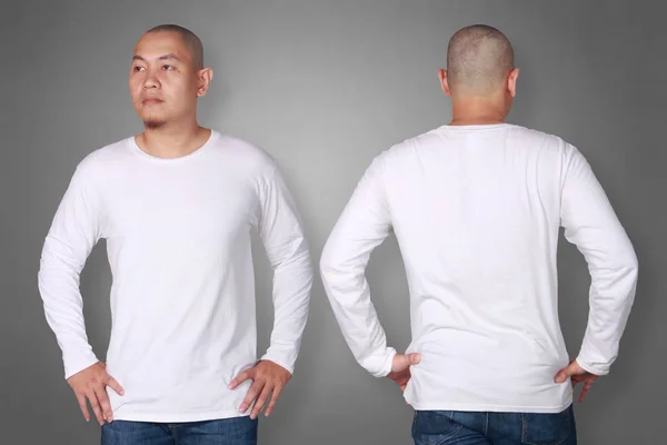 Vit Långärmad Shirt Mock Upp Främre Och Bakre Isolerade Manlig — Stockfoto
