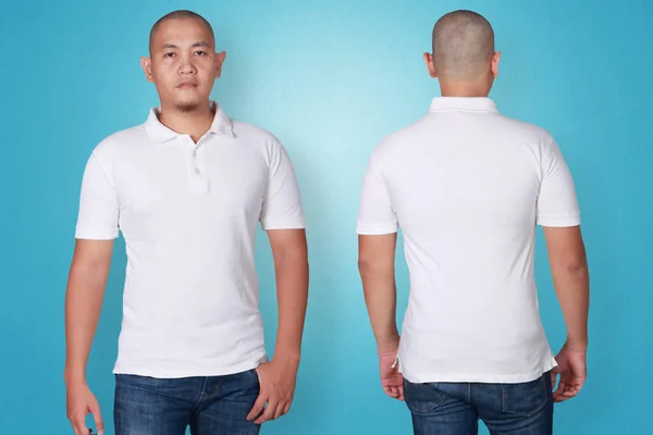 Polo Shirt Sahte Arka Görünümü Kadar Beyaz Erkek Model Aşınma — Stok fotoğraf