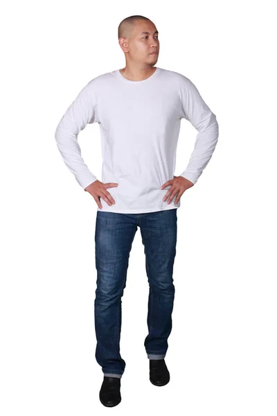 Young Bald Asian Men Wearing Long Sleeved White Shirt Standing — Stock Photo, Image