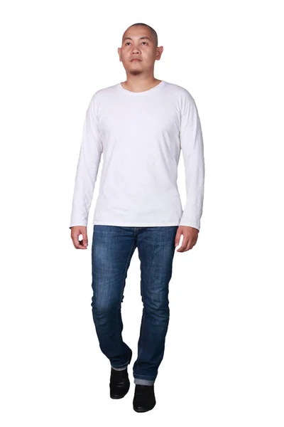 Young Bald Asian Men Wearing Long Sleeved White Shirt Standing — Stock Photo, Image