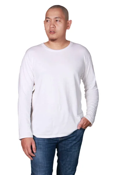 White Long Sleeved Shirt Mock Front View Isolated Male Model — Stock Photo, Image