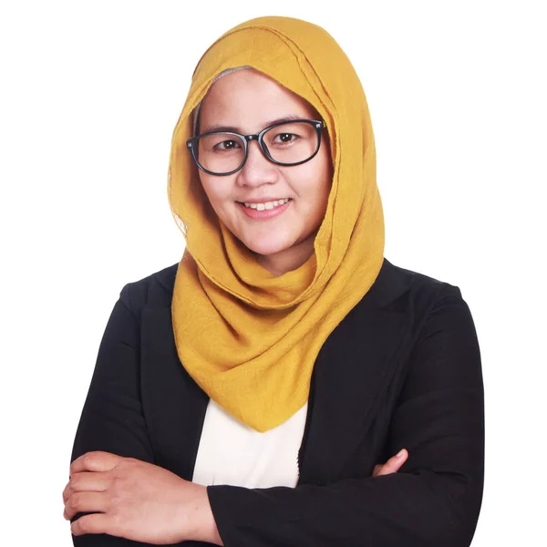 Pebisnis Muslim Asia Mengenakan Kacamata Dan Setelan Tersenyum Ramah Dengan — Stok Foto
