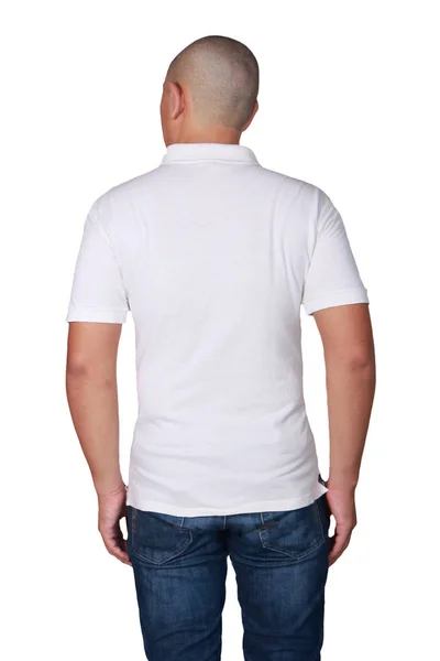 Hombre Pie Posando Vistiendo Polo Blanco Liso Camiseta Blanco Maqueta — Foto de Stock