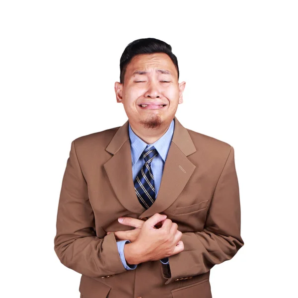 Retrato Engraçado Ásia Empresário Chorando Duro Isolado Branco — Fotografia de Stock