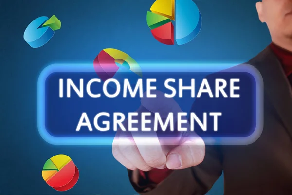 Business Concept Uomo Affari Clicca Sul Pulsante Income Share Agreement — Foto Stock