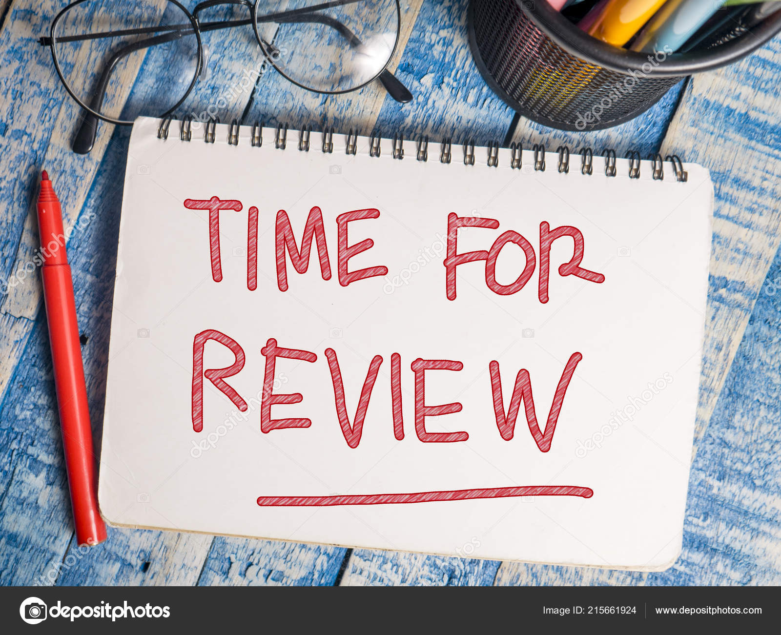 Time Review Written Paper Work Desk Top View Motivational Business