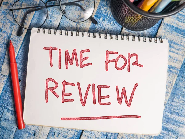 Time Review Écrit Sur Papier Vue Dessus Bureau Motivational Business — Photo