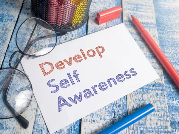 Develop Self Awareness Words Letter Written Paper Work Desk Top — Stock Photo, Image