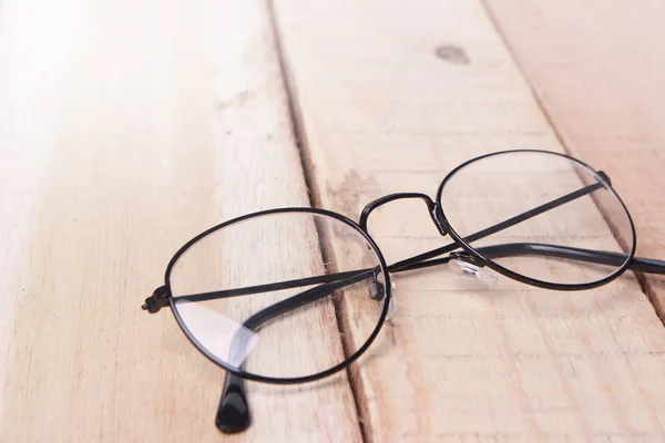 Classic Spectacless Eyeglasses Lying Wooden Table — Stock Photo, Image