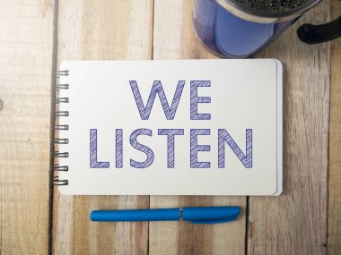Biz dinle, iş motivasyonel Inspirational quotes, kelime tipografi kavramı yazı görünümü top