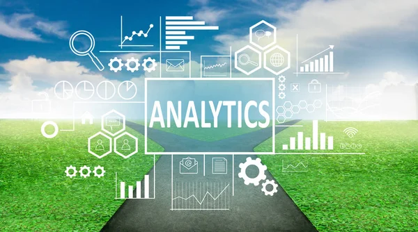 İş kavramı. Analytics geliştirme kelimeleri doğal arka plan bulanık. Metin tipografi tasarım