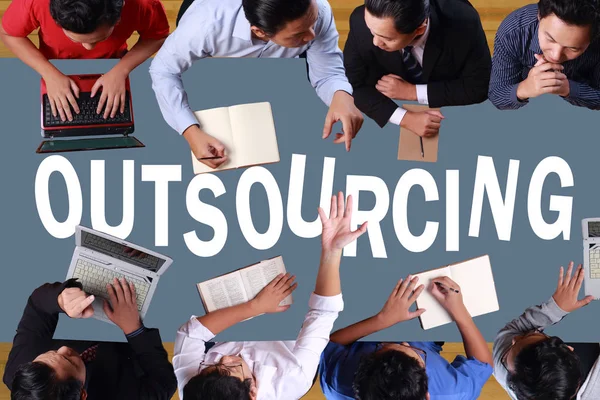 Outsourcing Business Citazioni Motivazionali Parole Tipografia Lettering Concept Vista Dall — Foto Stock