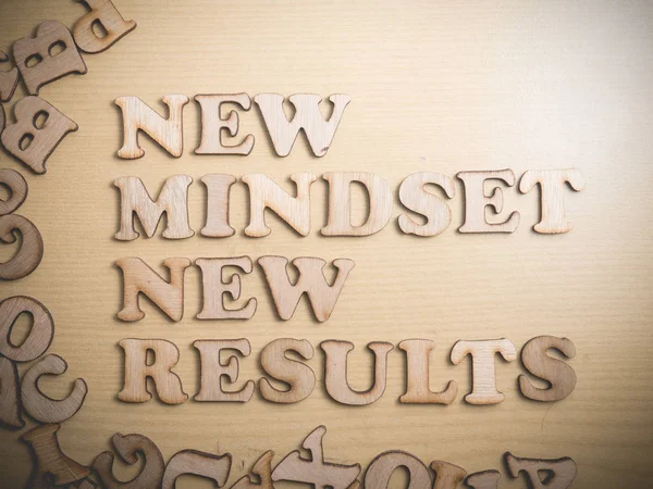 New Mindset New Results Wooden Words Letter Motivational Self Development — Stock Photo, Image