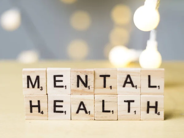 Salud Mental Palabras Madera Letras Tipografía Sanitaria Cita Concepto — Foto de Stock