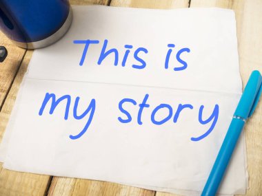 Bu benim hikayem, iş motivasyonum ilham verici alıntılar, kelime tipografisi en üstteki harf kavramı