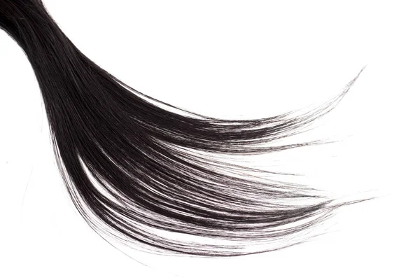 Curvy Cabelo Longo Preto Isolado Fundo Branco Extensões Cabelo Perto — Fotografia de Stock