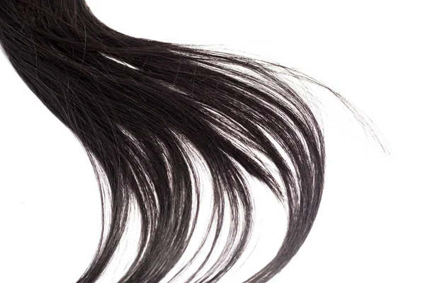 Curvy Černá Dlouhé Vlasy Izolovaných Bílém Pozadí Prodlužování Vlasů Zblízka — Stock fotografie