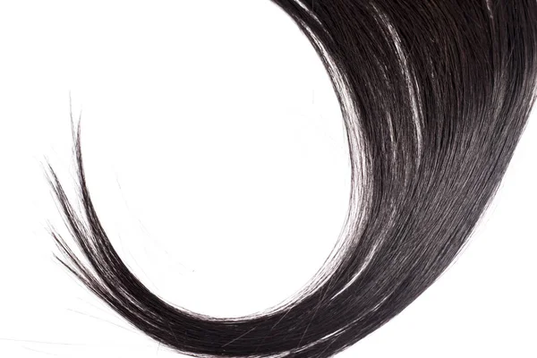 Пишне Чорне Довге Волосся Ізольоване Білому Тлі Розширення Волосся Крупним — стокове фото