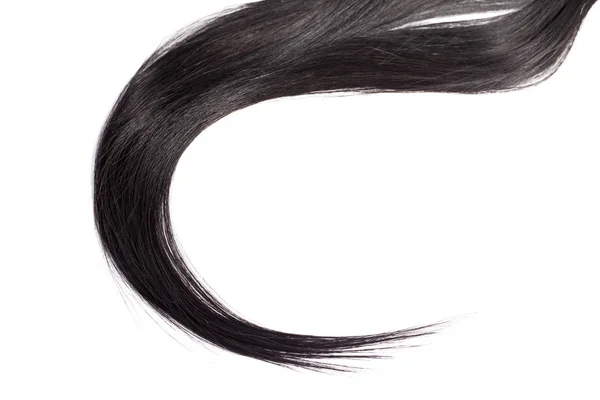 Kurvige Schwarze Lange Haare Isoliert Auf Weißem Hintergrund Haarverlängerungen Nahaufnahme — Stockfoto