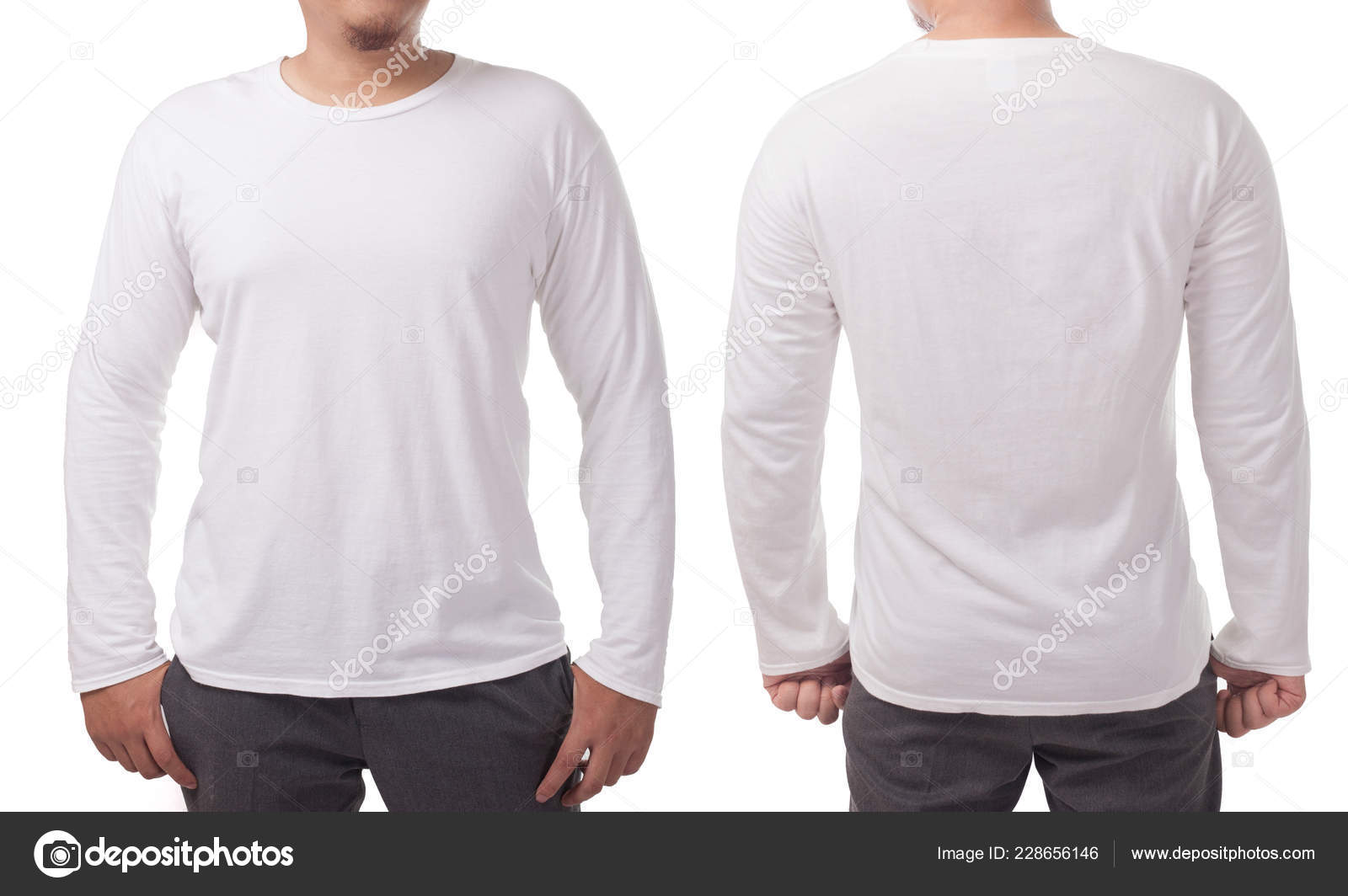 White Long Sleeved Shirt Mock Front Back View Isolated Male Stock Photo ...