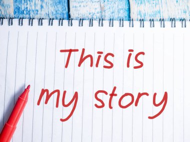 Bu benim hikayem, iş motivasyonum ilham verici alıntılar, kelime tipografisi en üstteki harf kavramı