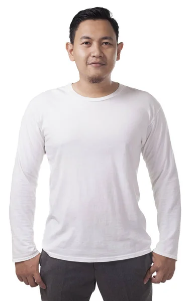 Kulit Putih Panjang Shirt Mock Tampilan Depan Terisolasi Model Pria — Stok Foto