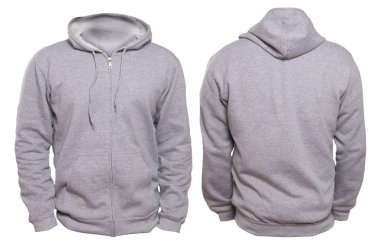 Boş kazak üzerine beyaz izole ön ve arka görünümü kadar sahte. Düz gri kapşonlu mockup. Hoody tasarım sunum. Jumper baskı için. Boş giyim ter forması kazak