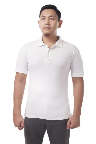 Kaos Polo Putih Tiruan Tampilan Depan Model Pria Memakai Pakaian — Stok Foto