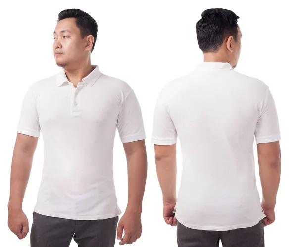 Camiseta Polo Blanco Simulada Vista Frontal Trasera Aislada Modelo Masculino — Foto de Stock