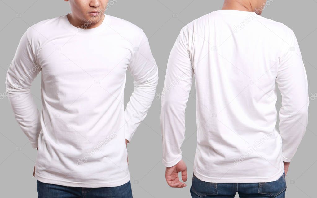 Download White Long Sleeved Shirt Mock Front Back View Isolated ...