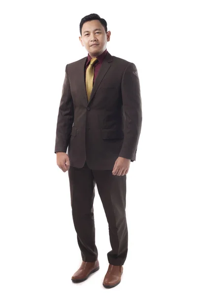 Full Body Portrait Asian Businessman Formal Suit Isolated White Front — Stock Photo, Image