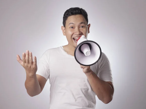 Giovane Uomo Asiatico Che Indossa Bianco Concetto Pubblicità Camicia Espressione — Foto Stock