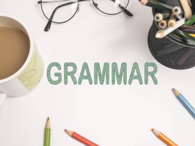Dilbilgisi, eğitim İngilizce dil iş motivasyonel ilham verici tırnak, tipografi kavramı harflerle kelimeler