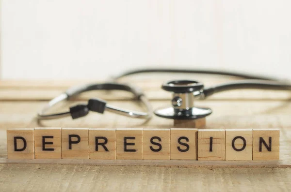 Medische Gezondheidszorg Woorden Schrijven Van Typografie Belettering Concept Depressie — Stockfoto