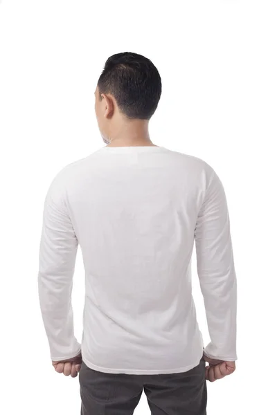 Hombre Pie Posando Vestido Con Camisa Blanca Lisa Manga Larga — Foto de Stock