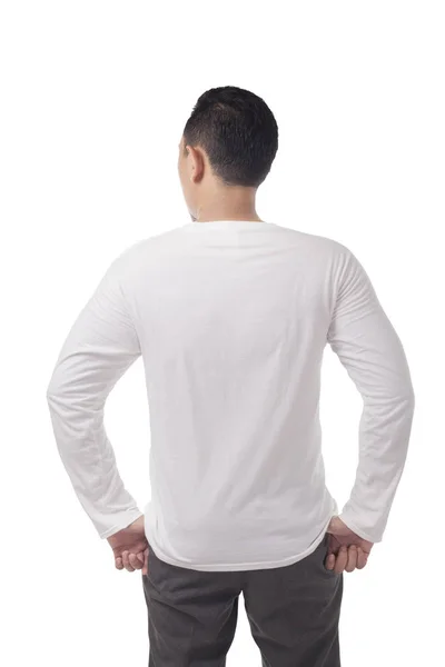 Hombre Pie Posando Vestido Con Camisa Blanca Lisa Manga Larga — Foto de Stock