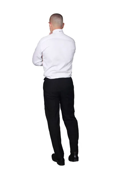 Joven Hombre Negocios Con Traje Blanco Pantalones Negros Pensando Gesto — Foto de Stock