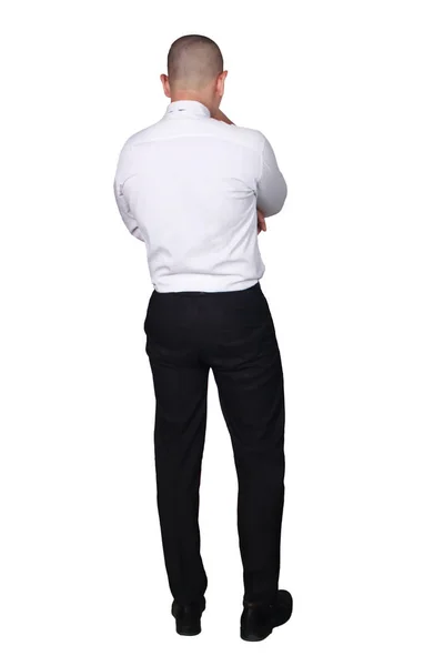 Joven Hombre Negocios Con Traje Blanco Pantalones Negros Pensando Gesto — Foto de Stock