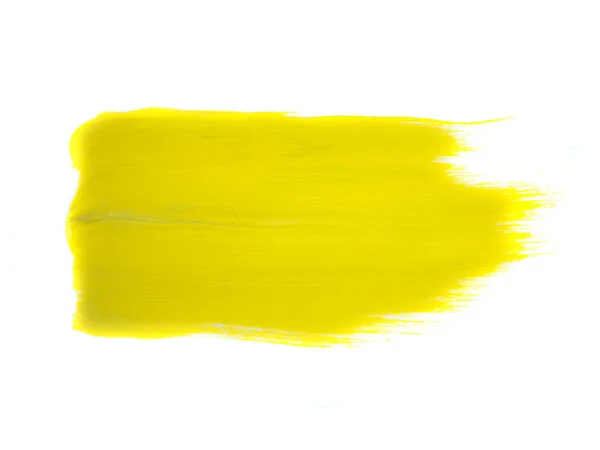 在白色背景上的黄色丙烯酸画笔画 抽象的艺术概念 — 图库照片