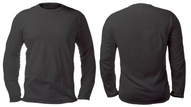 Boş uzun kollu gömlek şablonu, ön ve arka görünümü, üzerinde beyaz, düz siyah t-shirt mockup izole kadar sahte. Tee kazak kazak tasarım sunum için yazdırma.