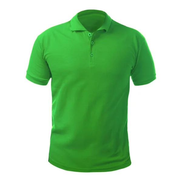 Boş Yakalı Gömlek Üzerinde Beyaz Düz Yeşil Shirt Mockup Izole — Stok fotoğraf