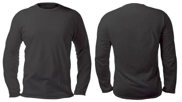 空白のテンプレート モックアップ長袖シャツ前面図と背面図 普通の黒 シャツ モックアップに分離されました シャツ セーター トレーナー デザイン プレゼンテーションを印刷します — ストック写真