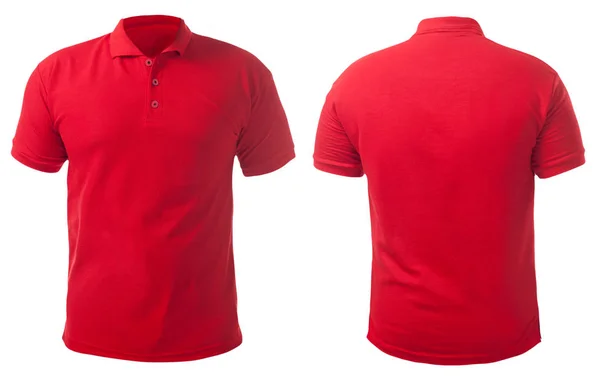 空白のテンプレート モックアップ襟付きシャツ前面図と背面図 普通の赤い シャツ モックアップに分離されました シャツ デザイン プレゼンテーションを印刷します — ストック写真