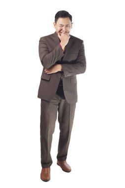 Asya işadamı hüzünlü andcrying, iş başarısızlık, tam vücut portre üzerinde beyaz izole kavramı portresi