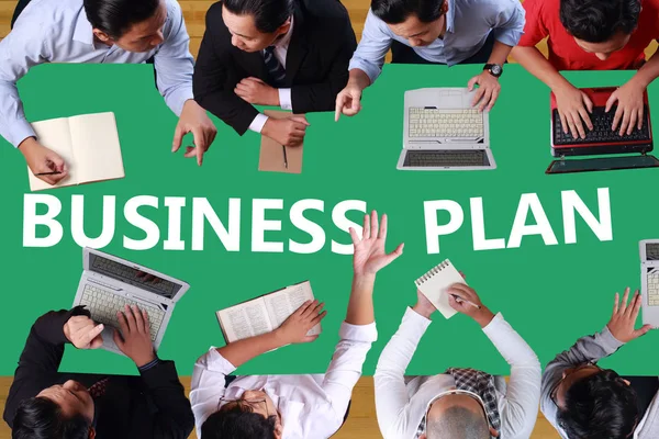Businessplan Konzept Blick Von Oben Auf Geschäftsleute Die Sich Arbeitstisch — Stockfoto