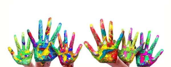 Раскрашенные Руки Красочное Веселье Творческий Смешной Абстрактный Художественный Означает Счастье — стоковое фото