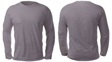 Boş uzun kollu gömlek şablonu, ön ve arka görünümü, üzerinde beyaz, düz gri t-shirt mockup izole kadar sahte. Tee kazak kazak tasarım sunum için yazdırma.