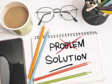 Sorun ve çözüm kelime mektup. Motivasyonel Iş tipografi yazılı kavramı quotes 