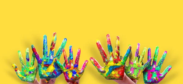 Painted Hands Colorful Fun Creative Funny Abstract Artistic Means Happiness — Stock Photo, Image